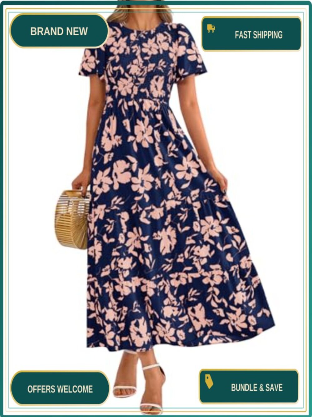 Flutter Sleeve Floral Maxi Dress with Smocked Top and Tiered Hem